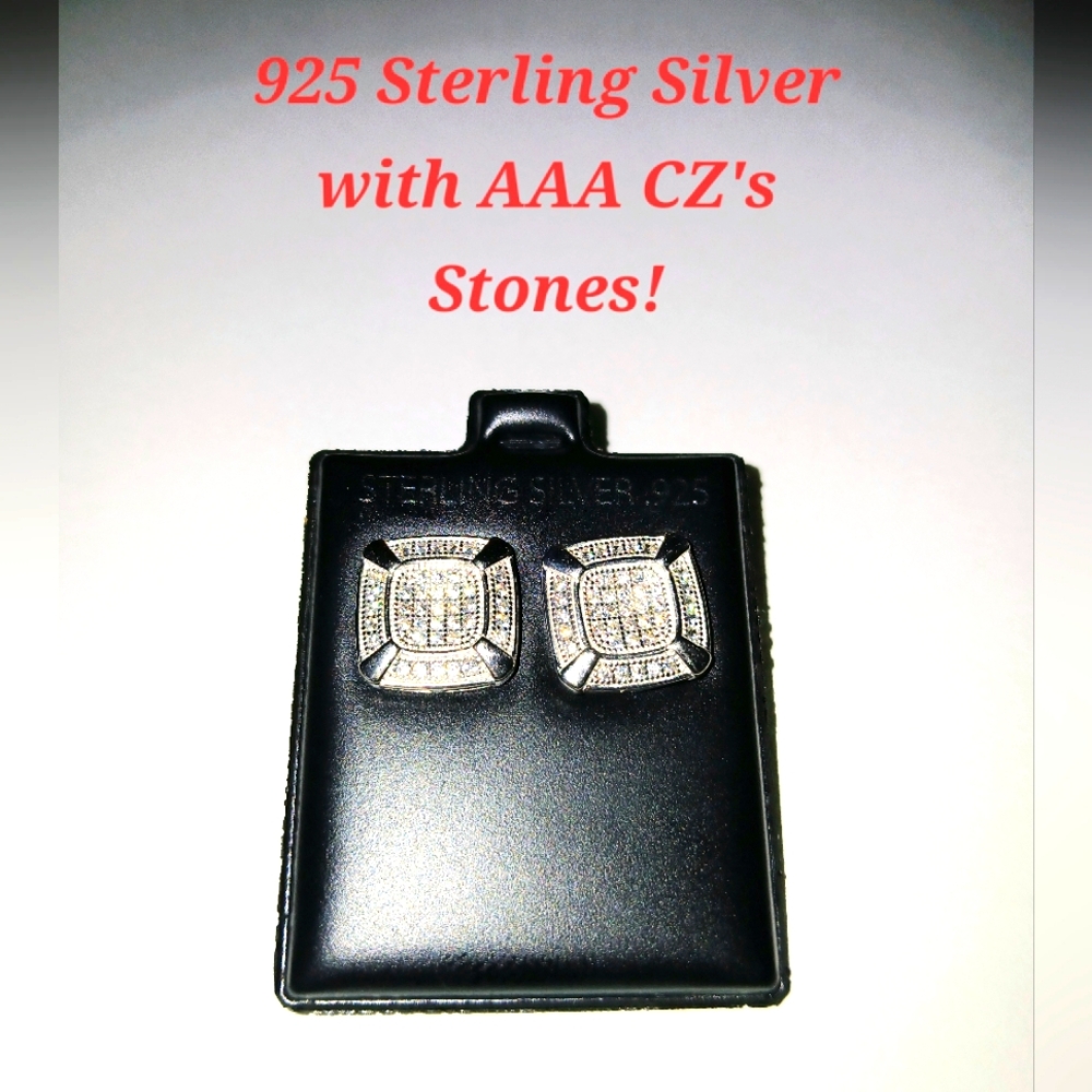 Unisex 925 Sterling Silver A+ CZs Stones Studs